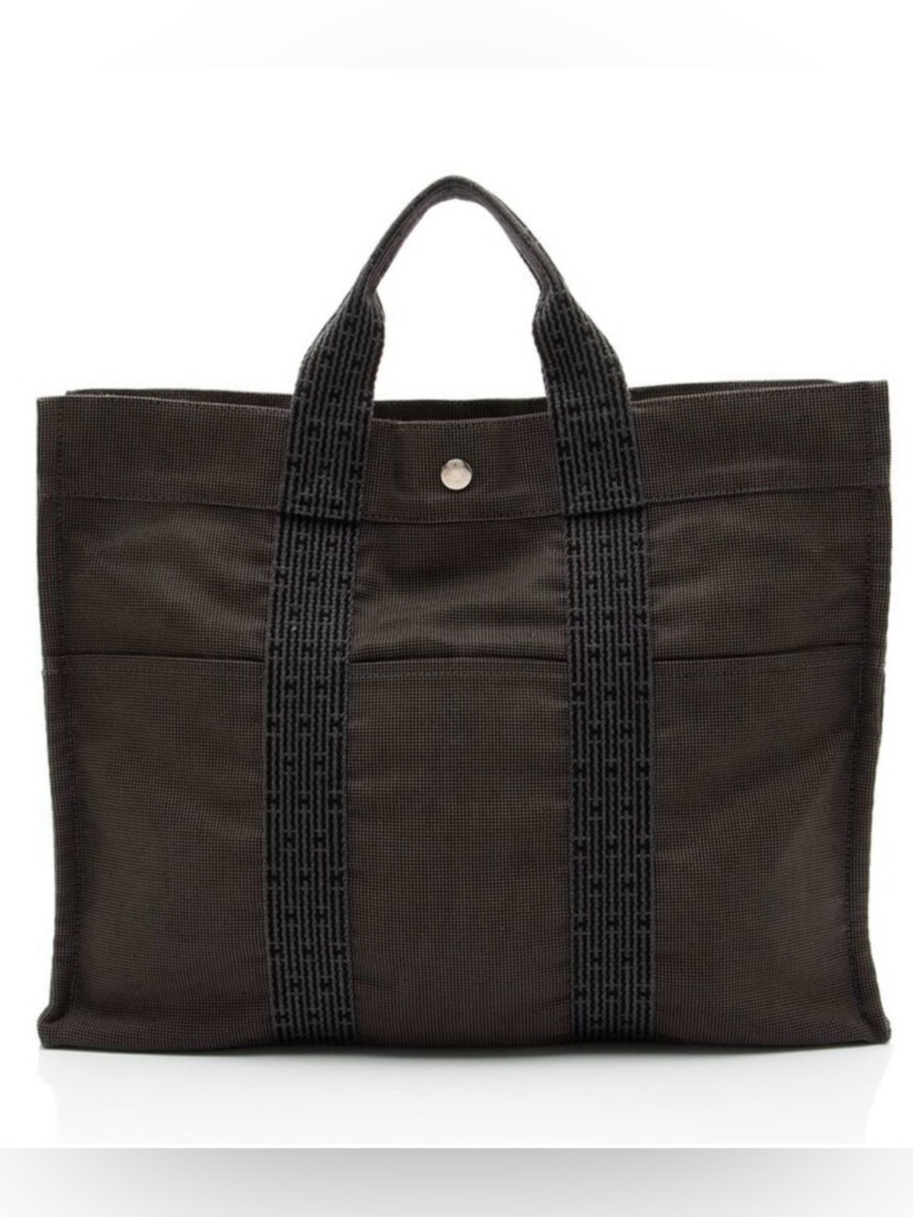 *VINTAGE* Hermes Black/Gray Canvas Herline Tote